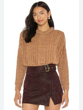 Free People Ribbed Crewneck Sweater in Brown Sugar XL Bohemian Chunky Oversized